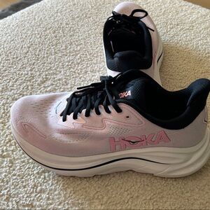 Hoka Light Pink and Black Athletic Shoes